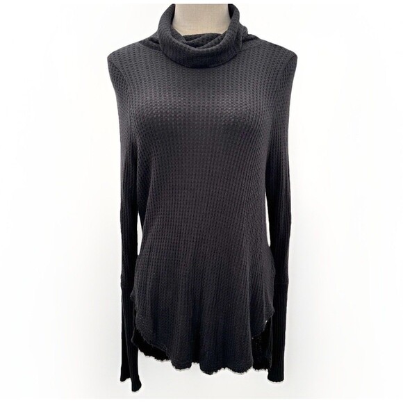 Free People Tops - We The Free People Thermal Tunic Small Drippy Kristina Cowl Neck Black High Low
